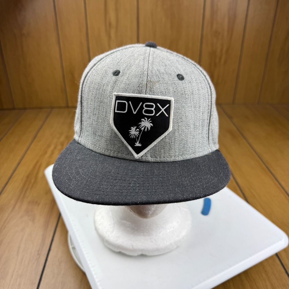 DV8X OTTO Snapback Hat Grey Heather Palm Tree Logo Flat Brim Cap 125-1054